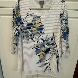 Chico's Women's Floral Long Sleeve Top - White, Blue, Yellow